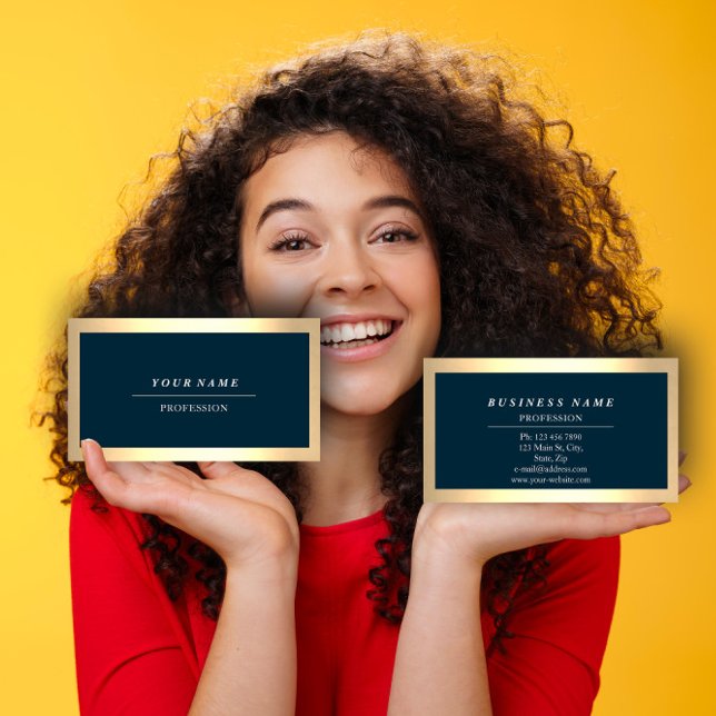 Carte De Visite Professionnel moderne Golden Simply Blue Navy (Professional Makeup Artist Eyelashes Extension Business Card)