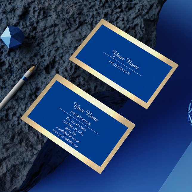 Carte De Visite Professionnel moderne Golden Simply Royal Blue (Professional Modern Golden Simply Royal Blue Business Card)