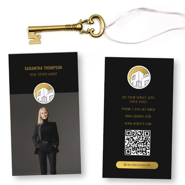 Carte De Visite Professionnel Moderne Immobilier Photo Verticale (Professional Modern Real Estate Photo Vertical Business Card)