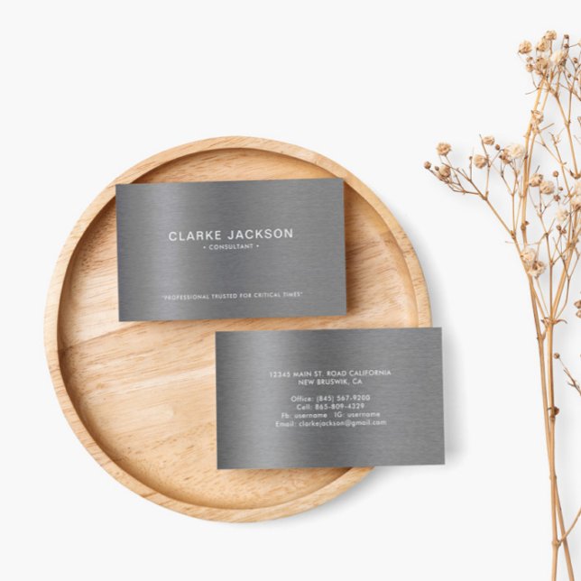 Carte De Visite Professionnel Moderne Metallic Brossé Gris (Créateur téléchargé)