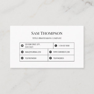 Carte De Visite Professionnel Moderne Minimale Icônes Médias Socia
