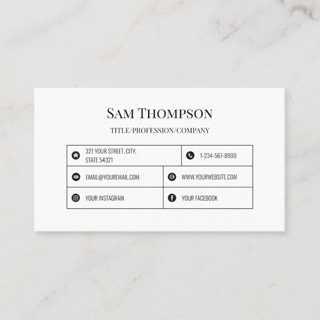 Carte De Visite Professionnel Moderne Minimale Icônes Médias Socia (Devant)