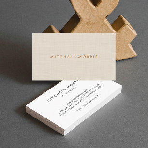 Carte De Visite Professionnel Moderne Minimaliste Aspect Lin Beige