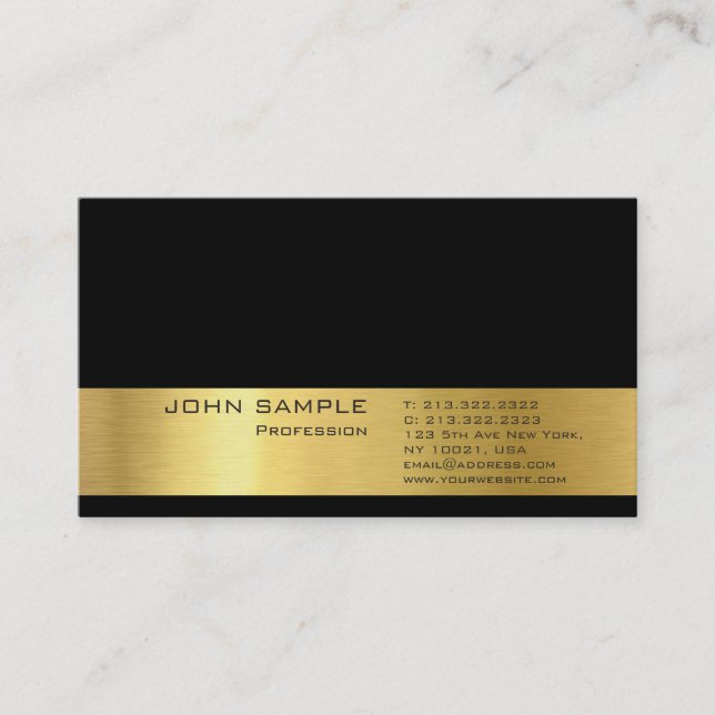 Carte De Visite Professionnel Moderne Plaine Elegant Or Look Delux (Devant)