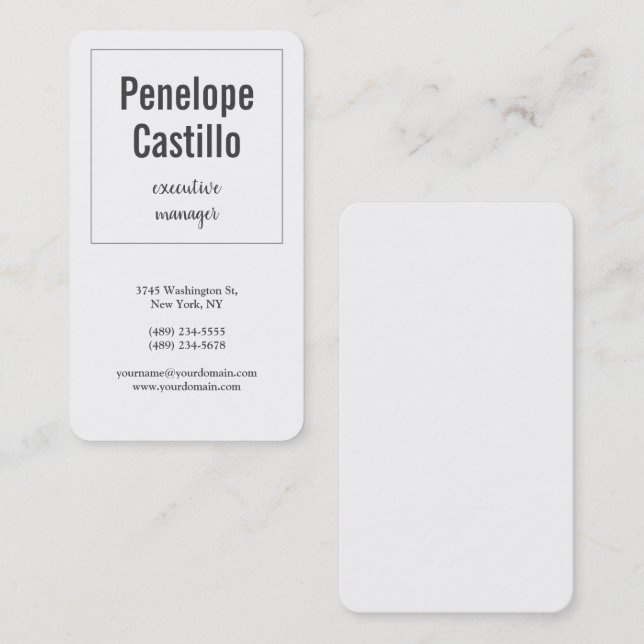 Carte De Visite Professionnel Moderne Simple Blanc simple (Devant / Derrière)