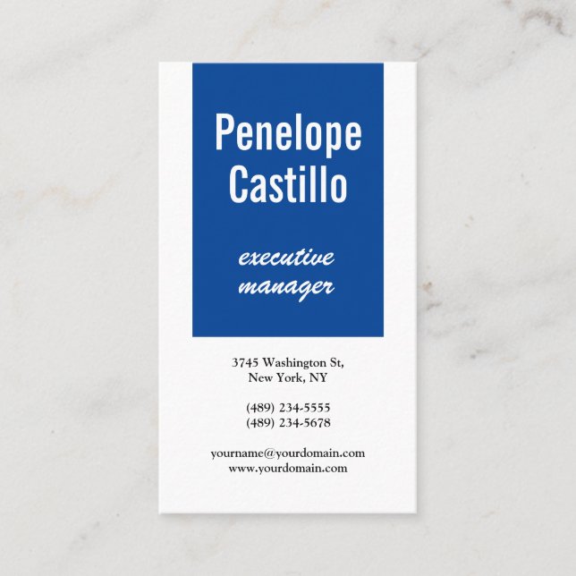 Carte De Visite Professionnel Moderne Simple Bleu Bleu Bleu Blanc (Devant)
