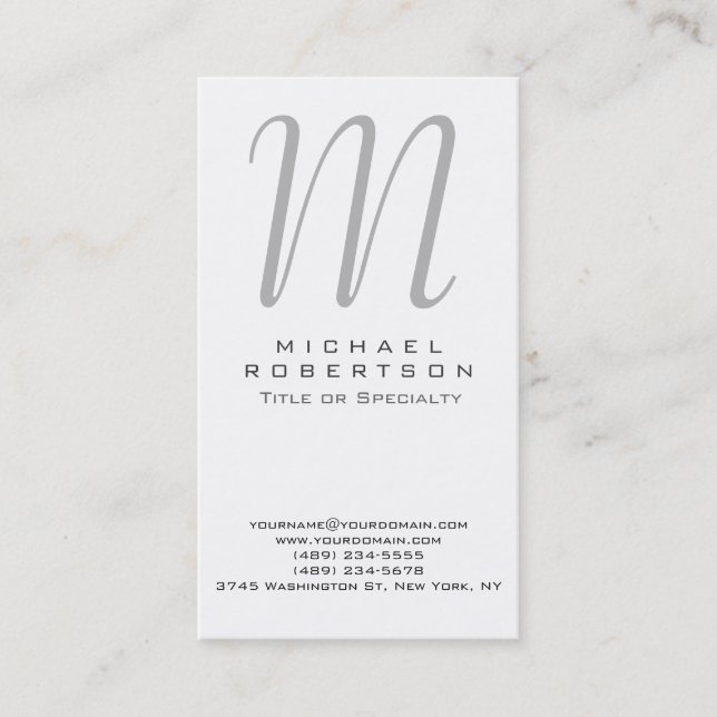 Carte de visite professionnel Monogram White Grey (Devant)