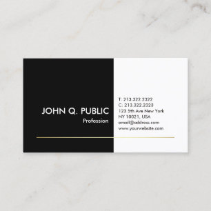 Carte De Visite Professionnel Noir Blanc Or Élégant Moderne Simple