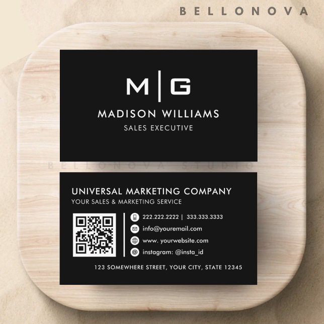 Carte De Visite Professionnel noir et blanc personnalisable (Customizable Black and White Professional Business Card)