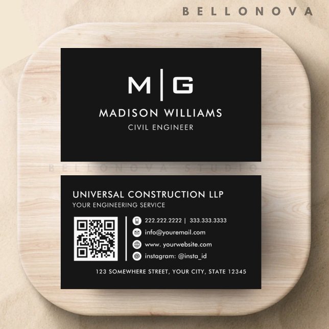 Carte De Visite Professionnel noir et blanc personnalisable (Customizable Black and White Professional Business Card)