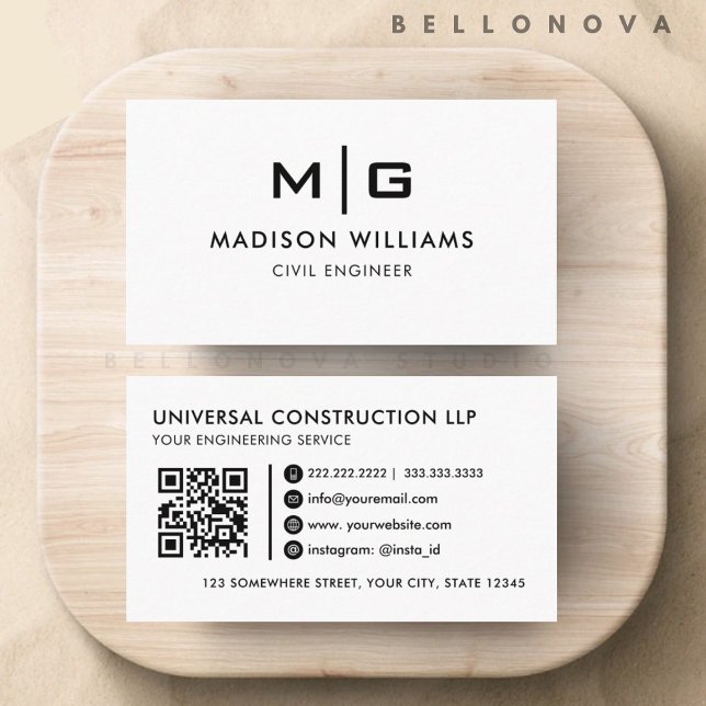 Carte De Visite Professionnel noir et blanc personnalisable (Customizable White And Black Professional Business Card)