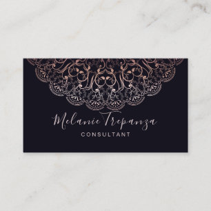 Carte De Visite Professionnel noir mandala en feuilles Roses