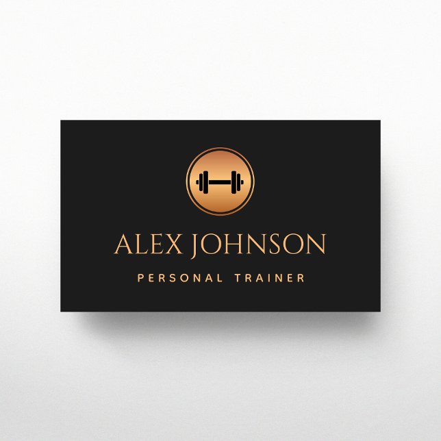 Carte De Visite Professionnel Personal Trainer Gold Dumbbell Noir (Créateur téléchargé)