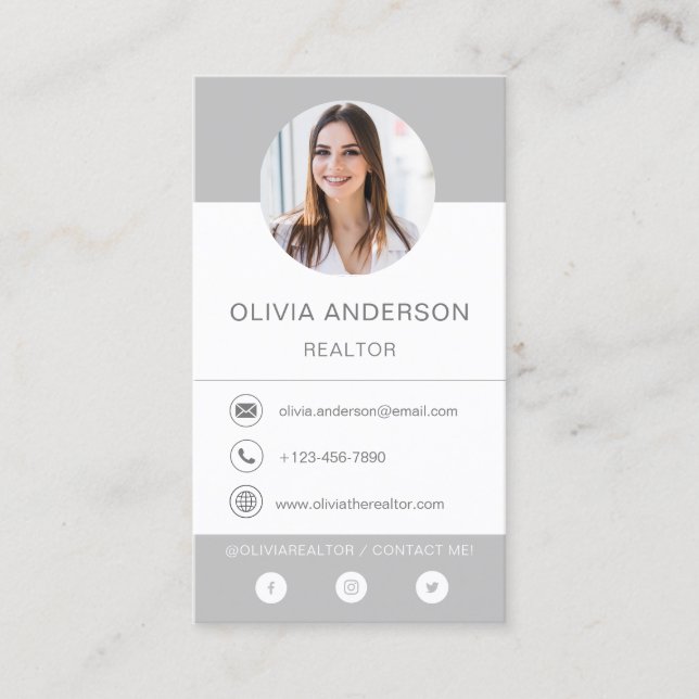 Carte de visite professionnel Photo Grey Silver (Devant)