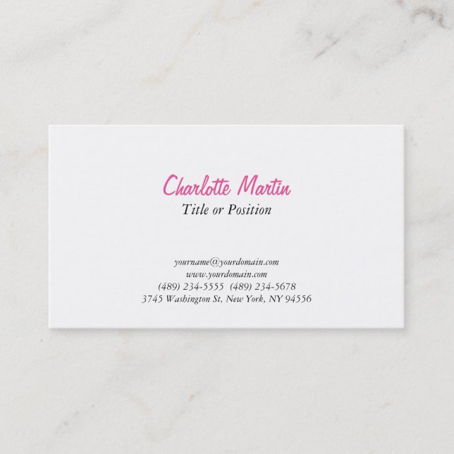 Carte De Visite Professionnel Pink White Manager Consultant Chef (Devant)
