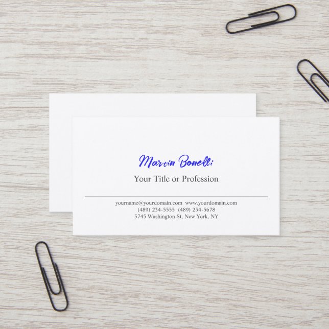 Carte De Visite Professionnel Premium Silk Black & White Blue (Devant/Arrière en situation)