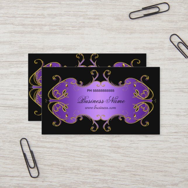 Carte De Visite Professionnel Purple Black Gold Élégant (Devant/Arrière en situation)