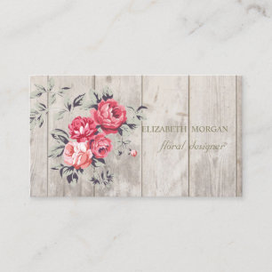 Carte De Visite Professionnel romantique, Fleurs, Texture en bois