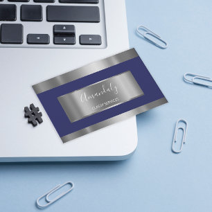 Carte De Visite Professionnel Silver Grey encadré Elégante Marine