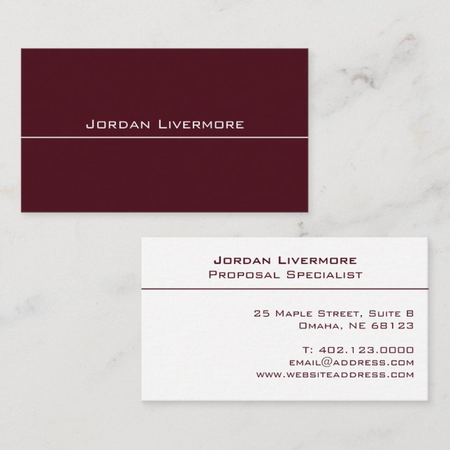 Carte De Visite Professionnel, Simple, Basic, Maroon & Blanc Moder (Devant / Derrière)