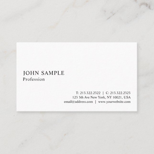 Carte De Visite Professionnel simple blanc moderne élégant simple (Devant)