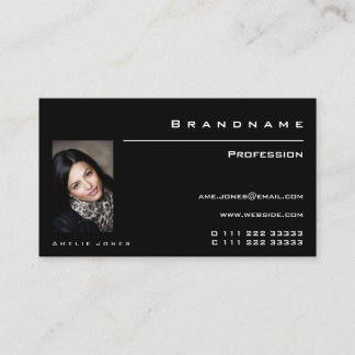 Carte De Visite Professionnel simple de photo personnalisé noir et
