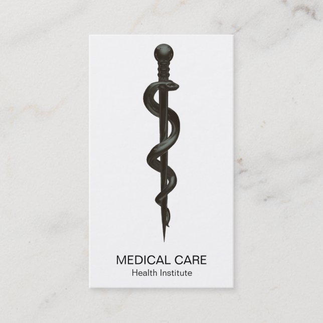 Carte De Visite Professionnel Simple Médicale Asclepius Noir Blanc (Devant)