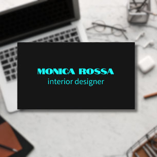 Carte De Visite Professionnel Simple Moderne Neon Bleu noir