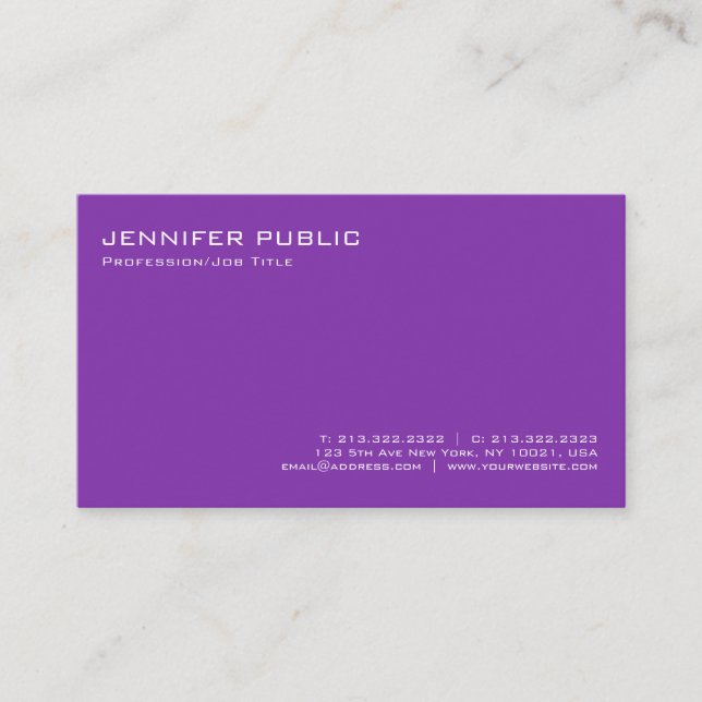 Carte De Visite Professionnel Simple Plain Moderne Élégant Violet (Devant)