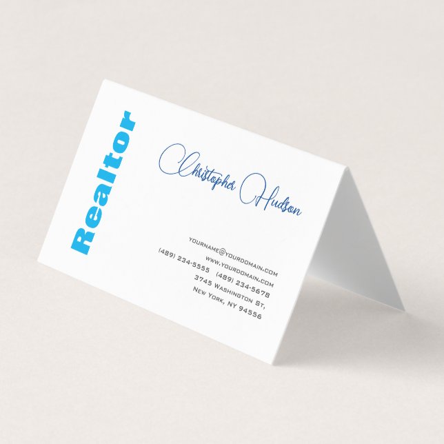Carte De Visite Professionnel Simple Réaliseur Immobilier Bleu Bla (Devant)