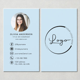 Carte De Visite Professionnel Sky Blue Photo Logo Médias sociaux