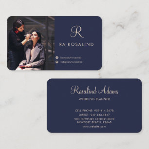 Carte De Visite Professionnel Stylish Marine Bleu Monogramme Photo