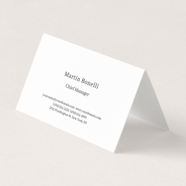 Carte De Visite Professionnel Unique Classique Simple Blanc (Devant)