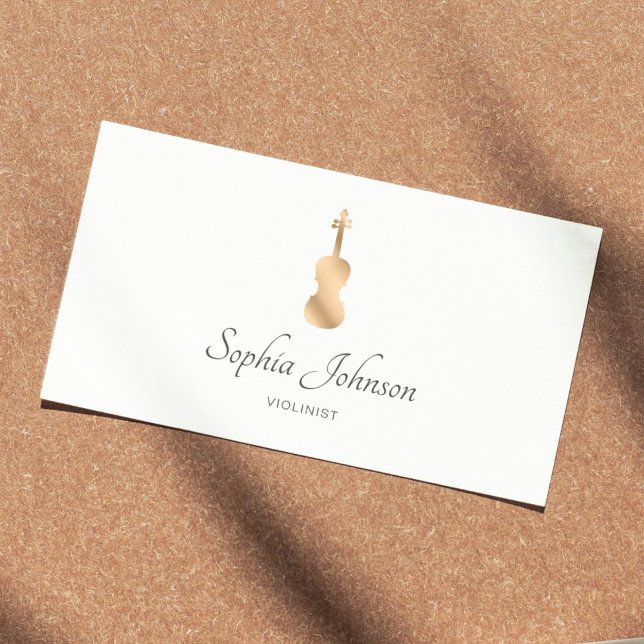 Carte De Visite Professionnel Violoniste Or Élégant Blanc (Créateur téléchargé)