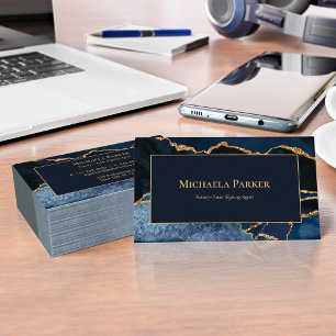 Carte de visite professionnelle en agate bleu mari