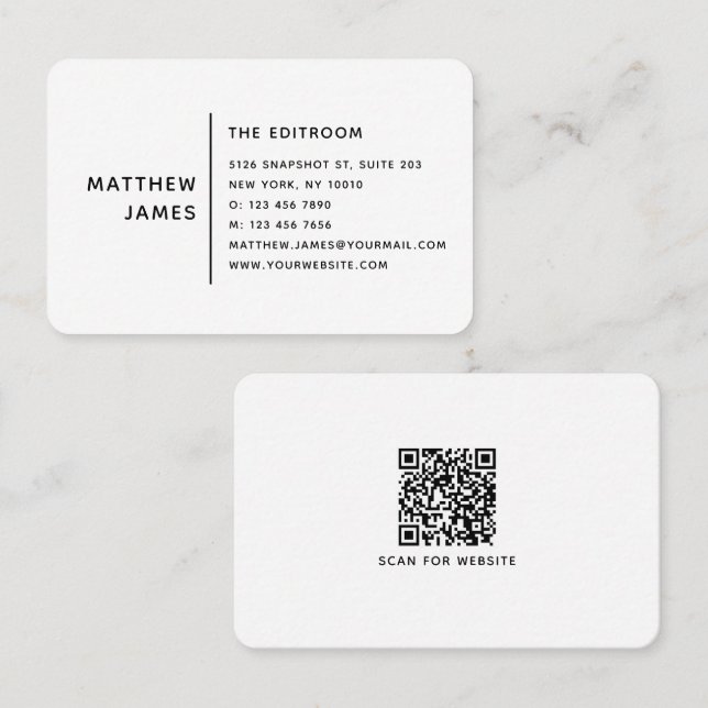 Carte de visite professionnelle QR Code noir et bl (Devant / Derrière)