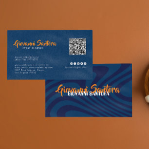 Carte de visite professionnelle QR Navy et Orange 