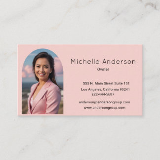 Carte de visite professionnelle rose avec arche ph