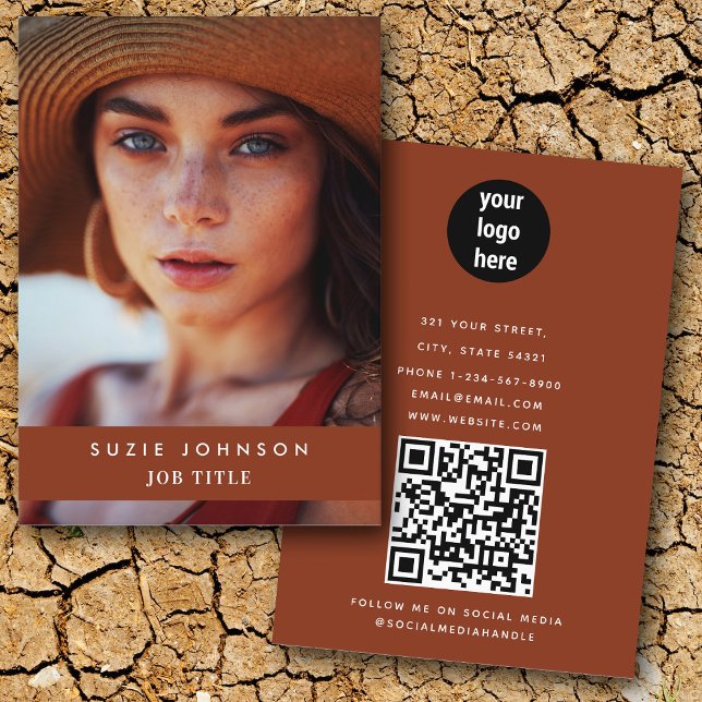 Carte De Visite Professionnelle Terracotta Business Photo QR Code (Professional Terracotta Business Photo QR Code Business Card)