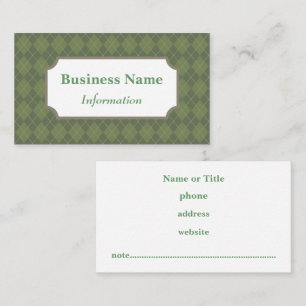 Carte de visite professionnelle verte à tartan d'A