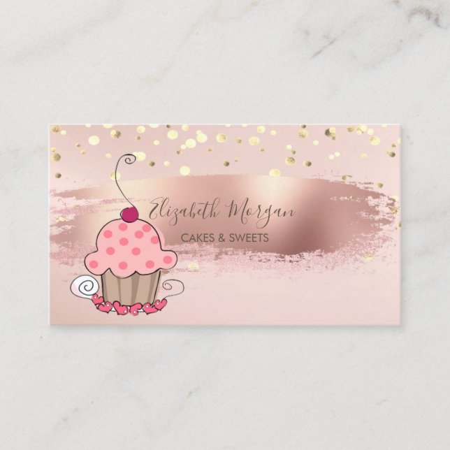 Carte De Visite Professsionnel, Confetti Or, Brush Stroke Cupcake (Devant)