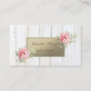 Carte De Visite Proffesional Elegant Bois Texture, Fleurs