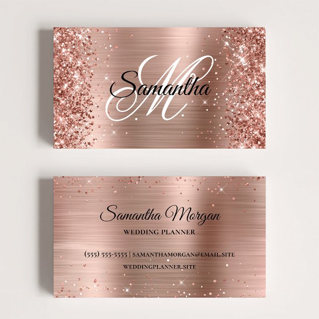 Carte De Visite Profil en ligne du monogramme Rose d'huile d'or (Glittery Rose Gold Foil Monogram Online Profile Business Card)