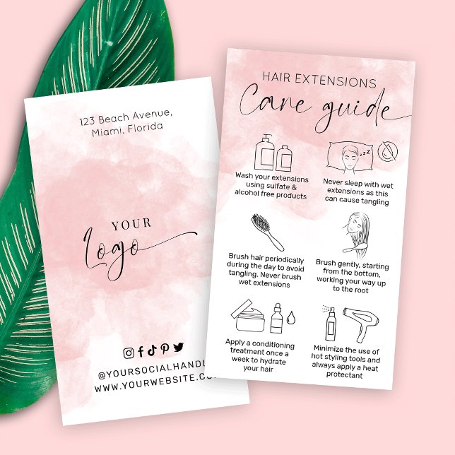 Carte De Visite Prolongations de cheveux après soin Aquarelle rose (Créateur téléchargé)