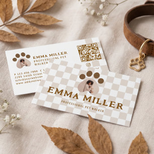 Carte De Visite Promeneur de Chien à Motif à Damier Photo QR de Ga