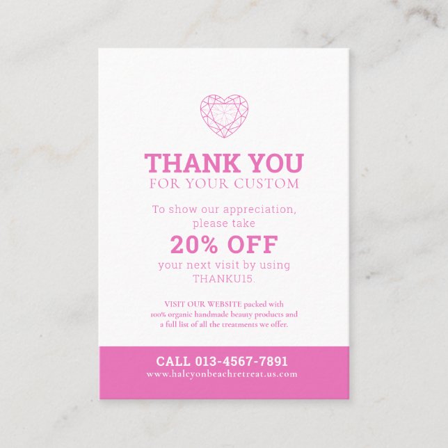 Carte De Visite Promotion photo Merci-santé 20 % moins rose (Devant)