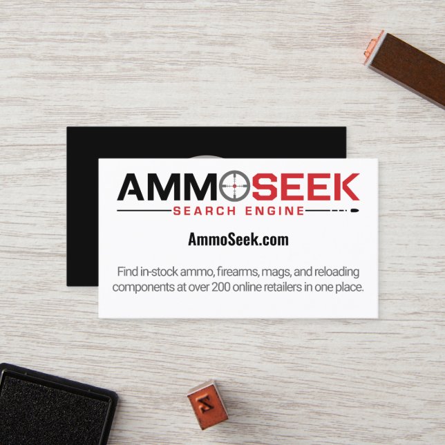 Carte de visite promotionnel AmmoSeek (Devant/Arrière en situation)