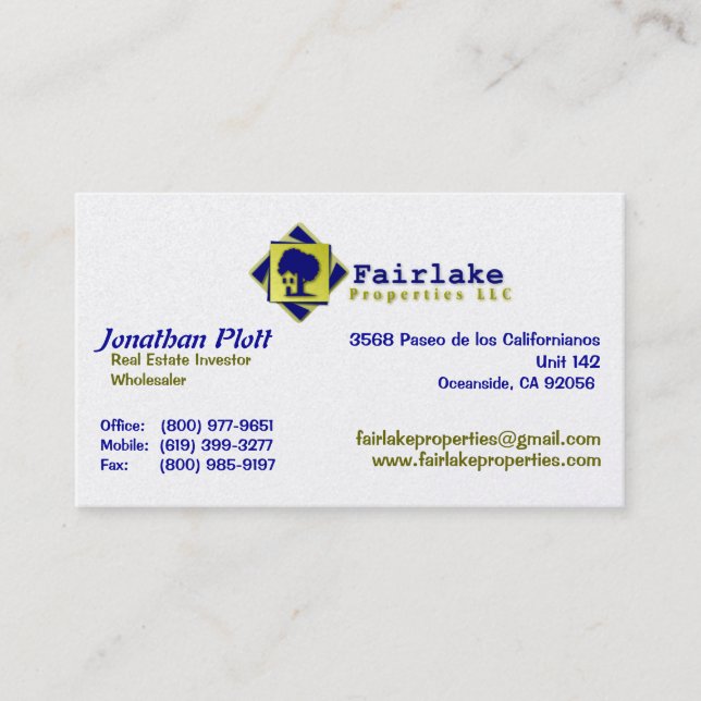 Carte De Visite Propriétés de Fairlake : Professionnel (Devant)