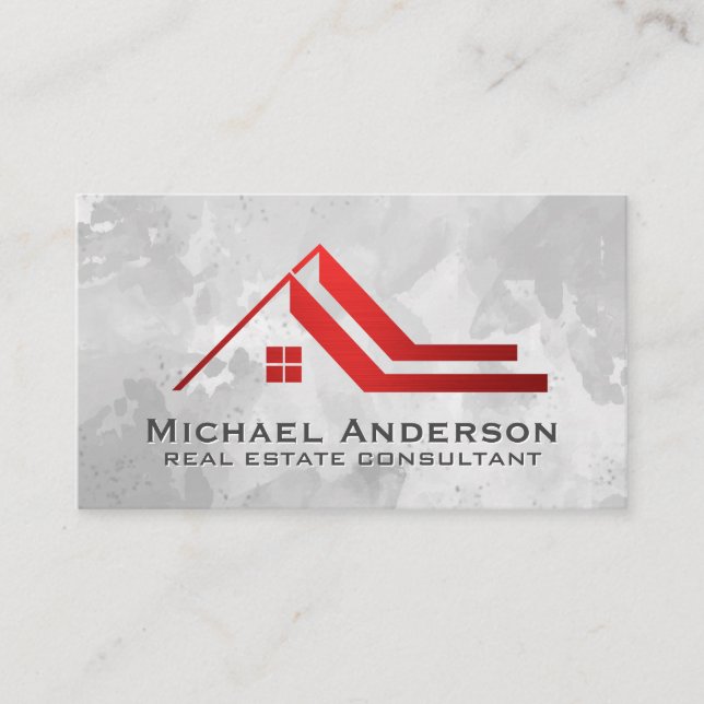 Carte De Visite Propriétés immobilières | Logo en métal rouge (Devant)