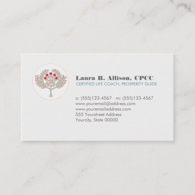 Carte De Visite Prospérité Arbre Wellness and Healing Arts (Devant)